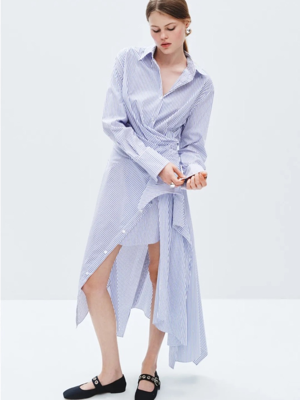 Monse cascase shirt dress blue and white stripes size 2